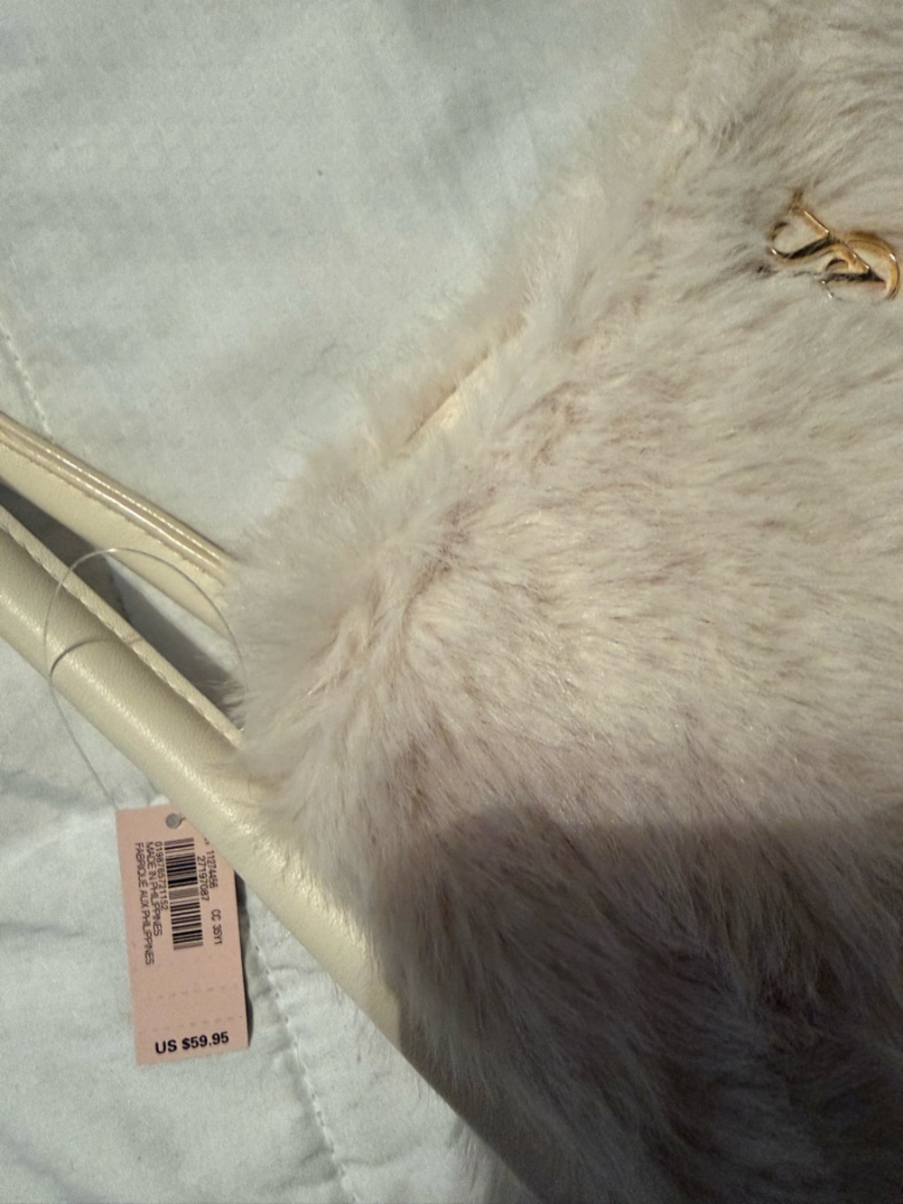 Victoria Secret White Faux Fur Shoulder Bag with Gold Accent - Picture 6 of 6
